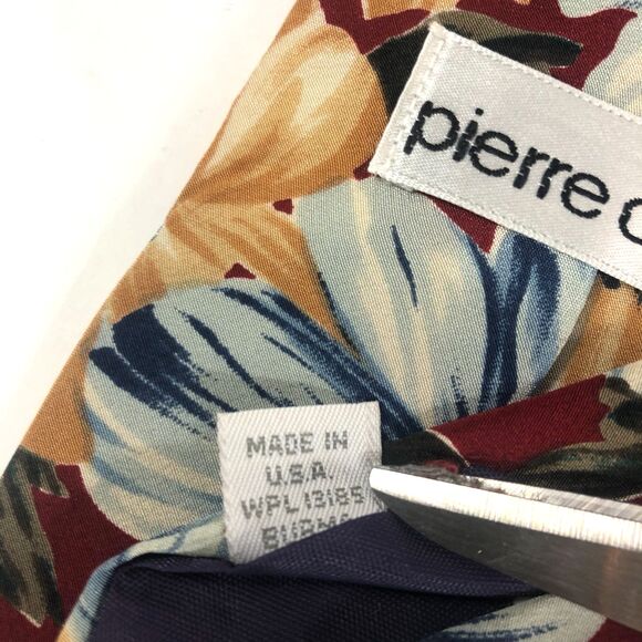 Pierre Cardin All Silk Floral Tie Maroon Blue Gold Tan Flower Print Made in USA - Picture 6 of 6